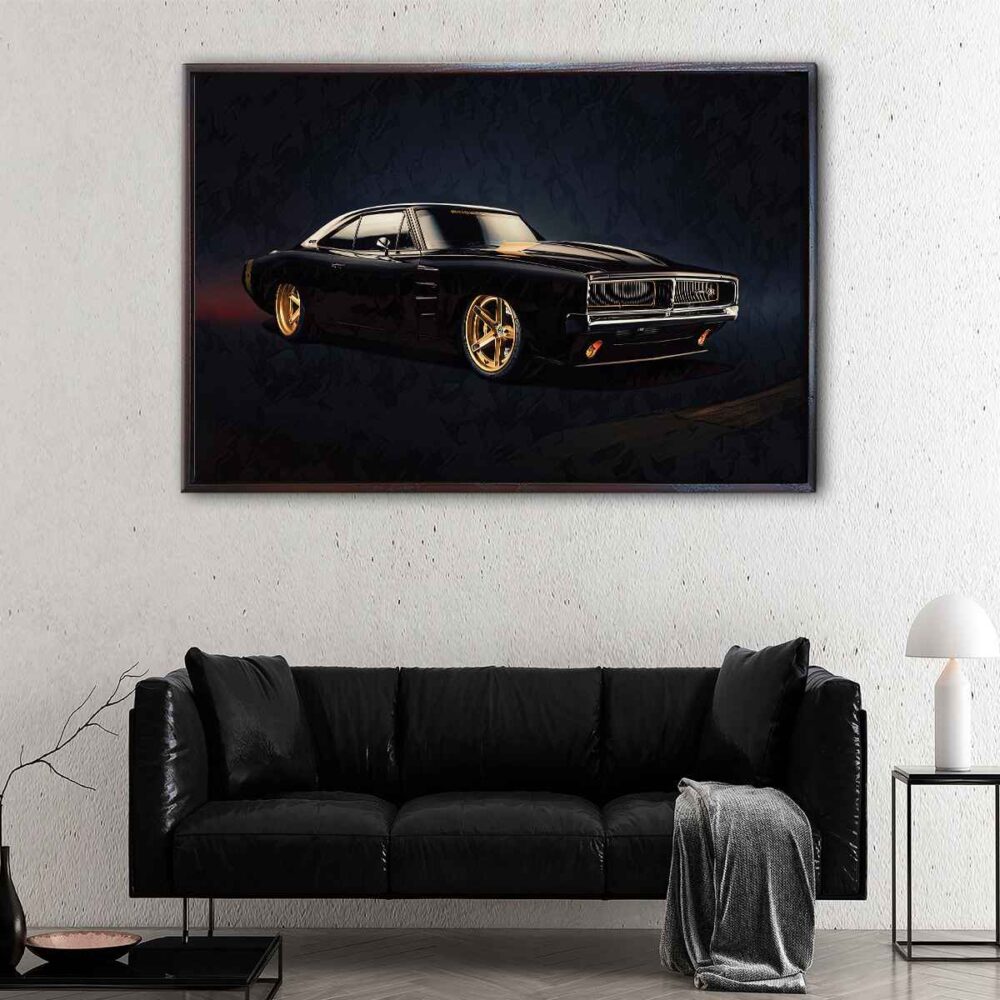 black dodge charger floating frame canvas