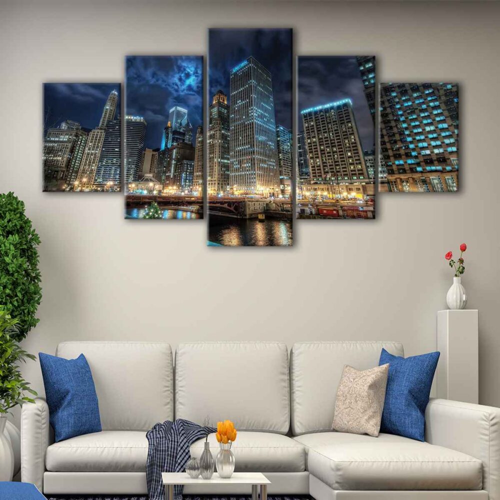 5 panels chicago skyscrapers canvas art