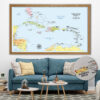 Colorful push pin Caribbean map framed