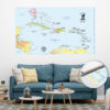 Colorful push pin Caribbean map rolled