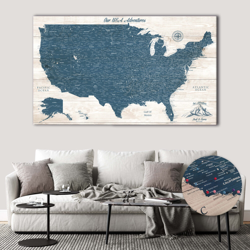 Rustic push pin usa map