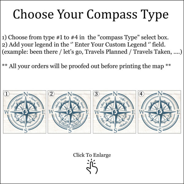 Rustic push pin usa map compass customization