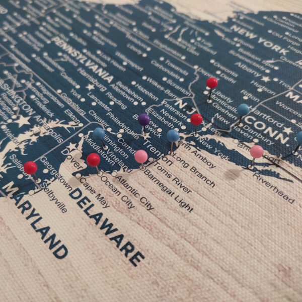 Rustic push pin usa map east coast details