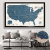 Rustic push pin usa map framed