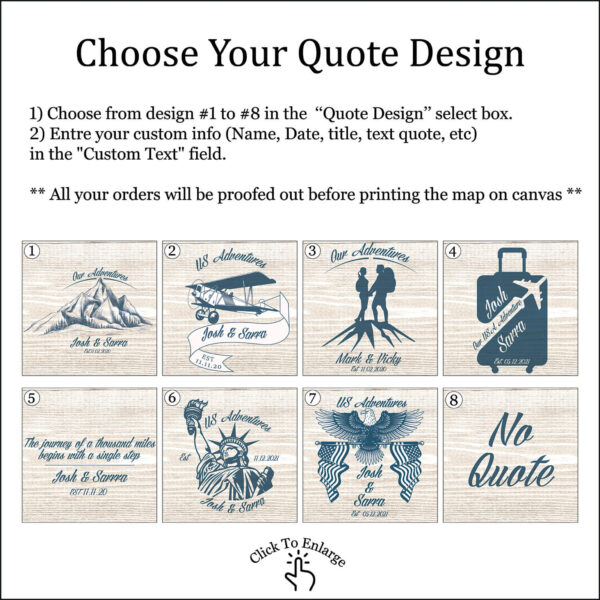 Rustic push pin usa map quote personalization