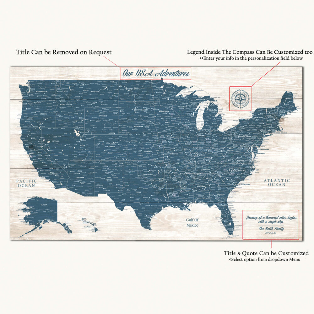 Rustic usa map detailed