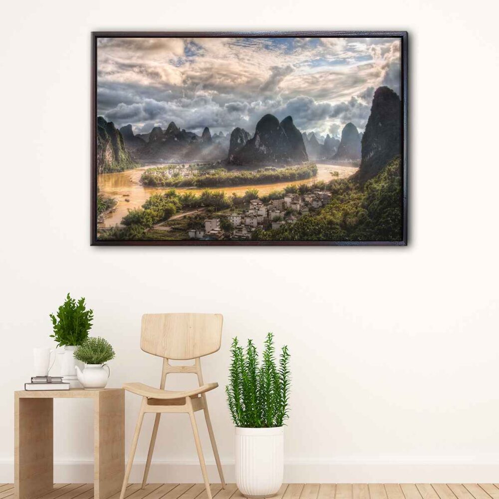 li river village floating frame canvas