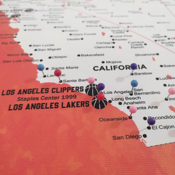 USA Basketball push pin map east coast details