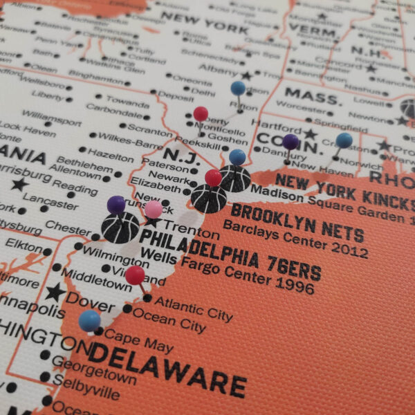 USA Basketball push pin map west coast details