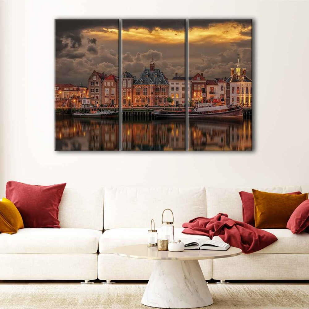 3 panels old port of maassluis canvas art