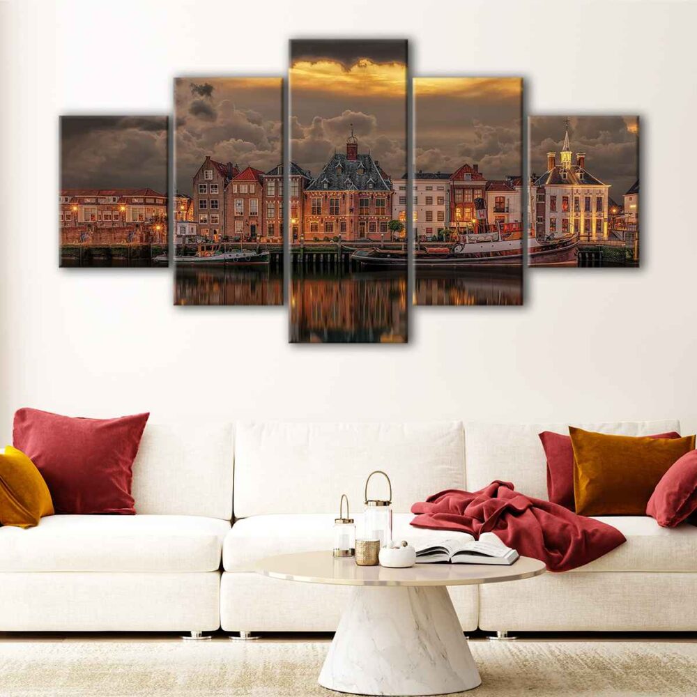 5 panels old port of maassluis canvas art