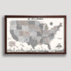 Monuments push pin usa map - brown frame
