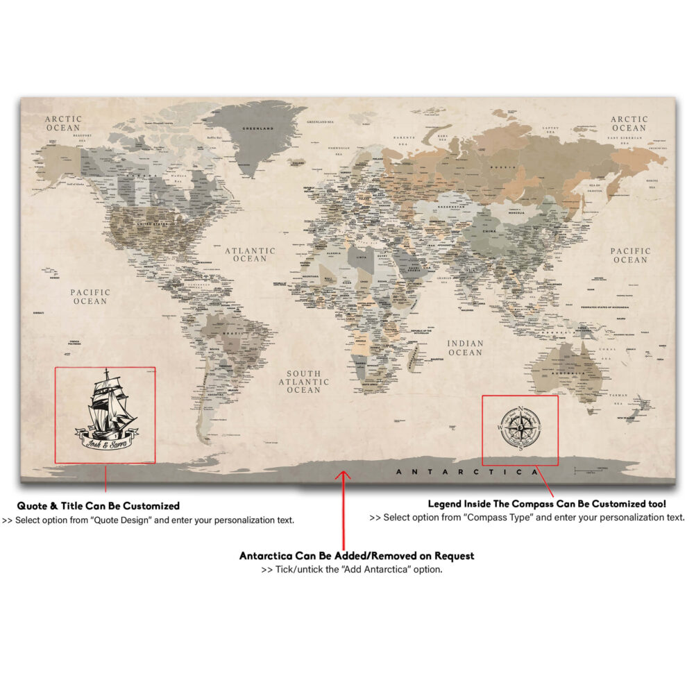 Vintage world map detailed