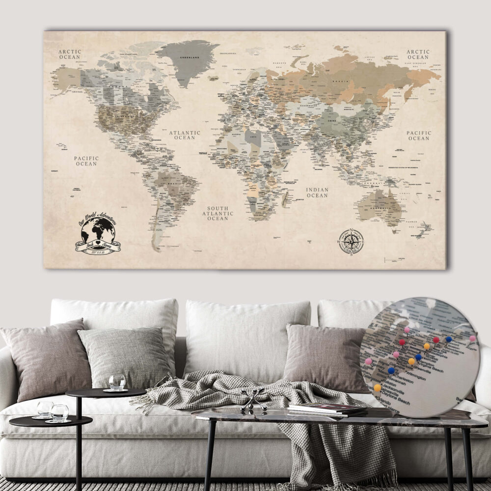 Vintage world push pin map