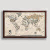 Vintage world push pin map - brown frame