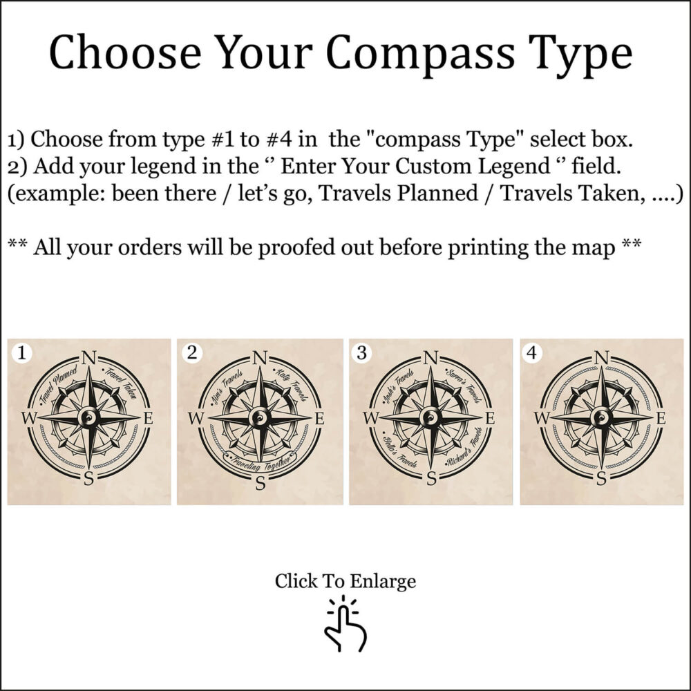 Vintage world push pin map compass customization