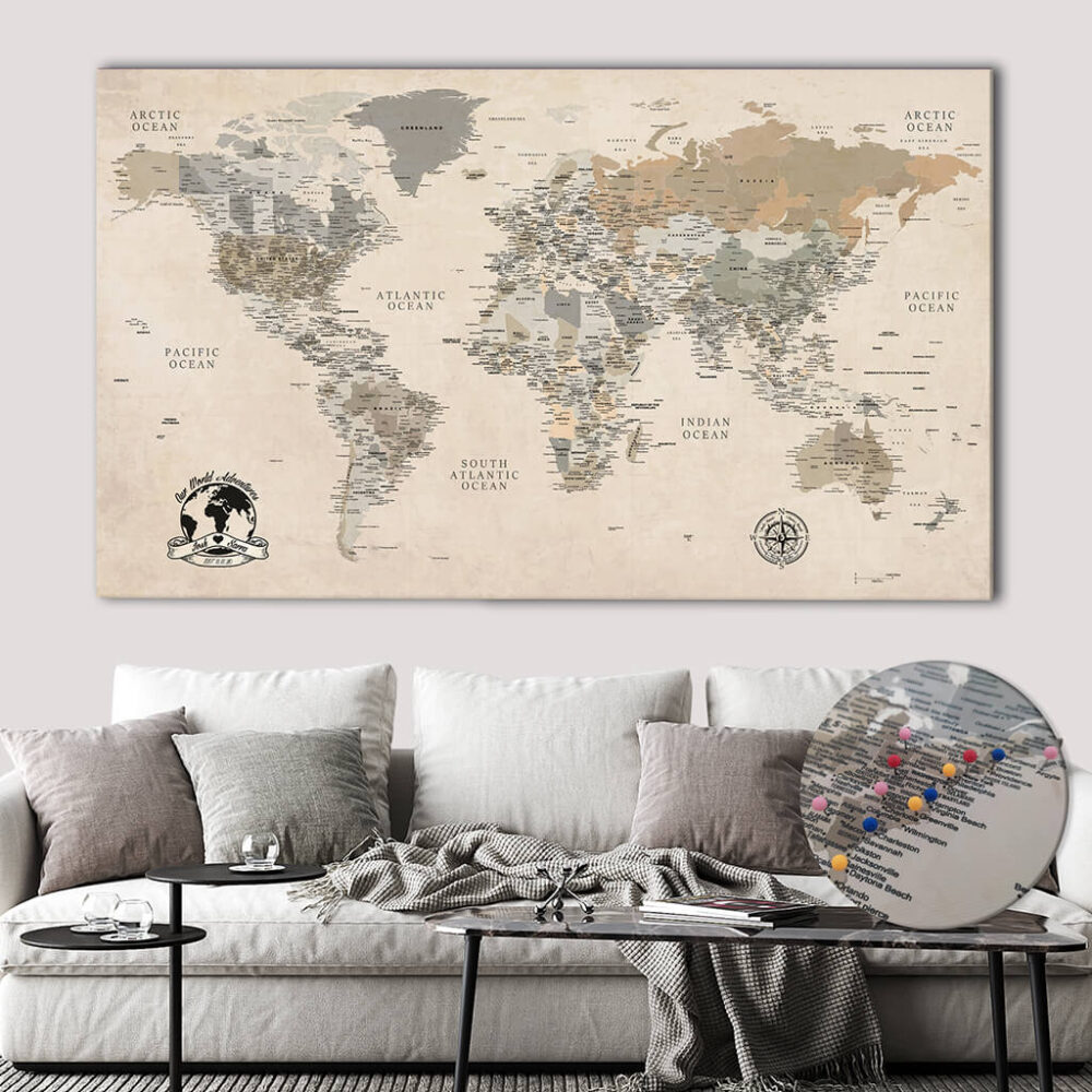 Vintage world push pin map featured