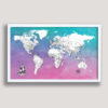 Water Color push pin world map - white frame