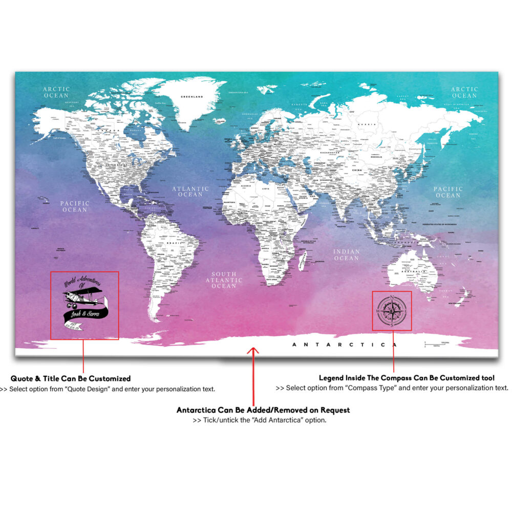 Water Color world map detailed