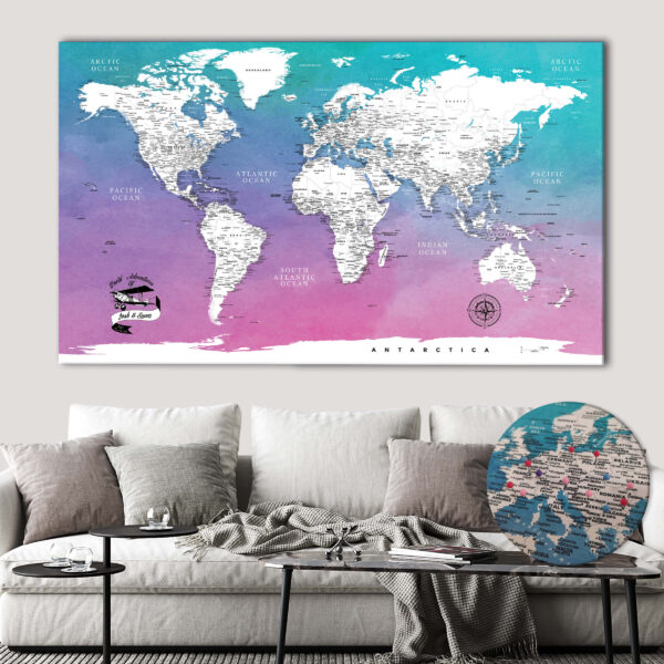 Water Color push pin world map