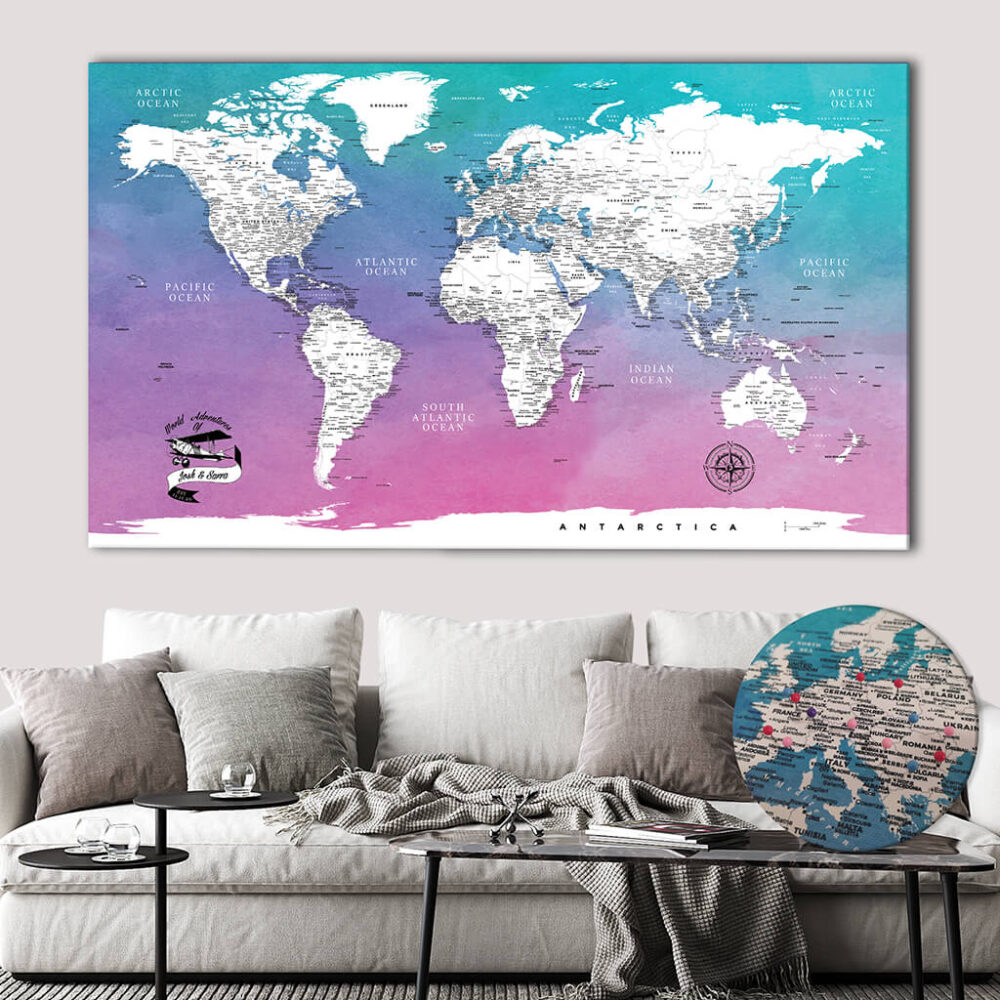 Water Color push pin world map featured