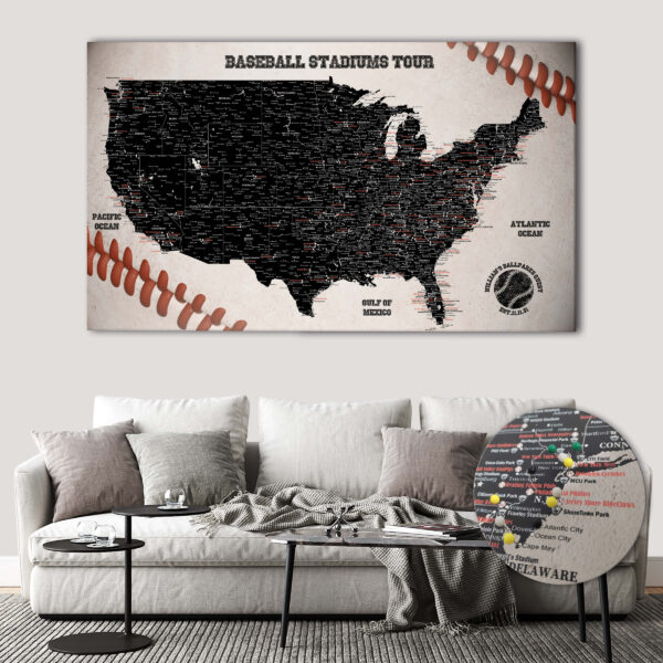 Baseball push pin usa map