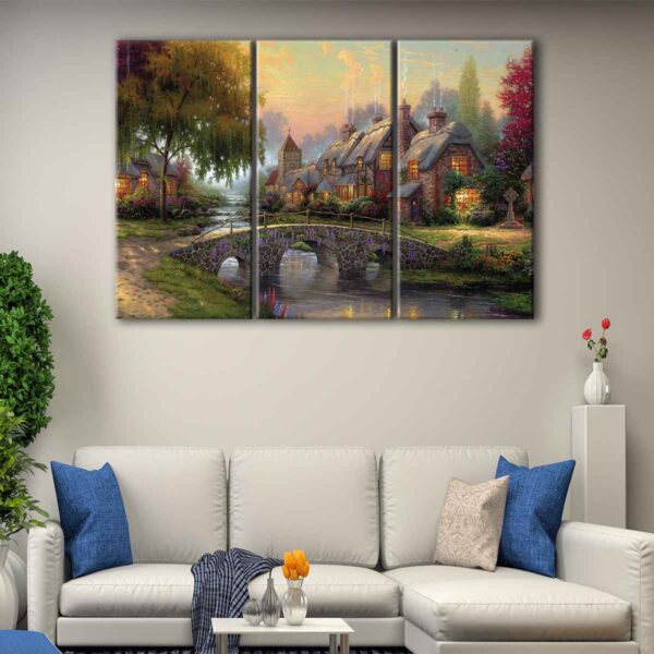 3 panels cobblestone bridge canvas art