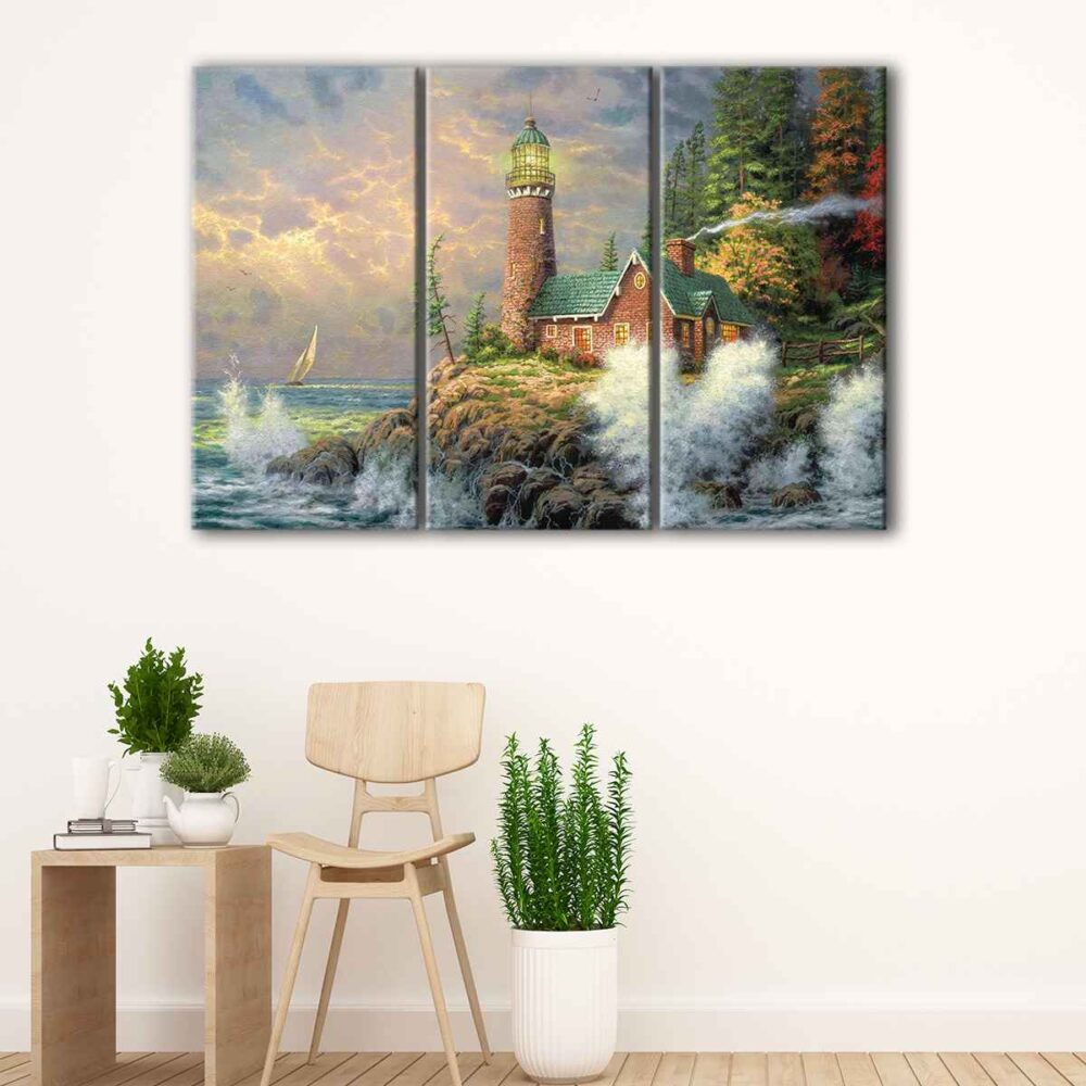 3 panels luxury lighthouse sunset canvas art