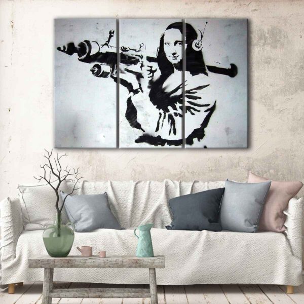 3 panels mona lisa graffiti canvas art