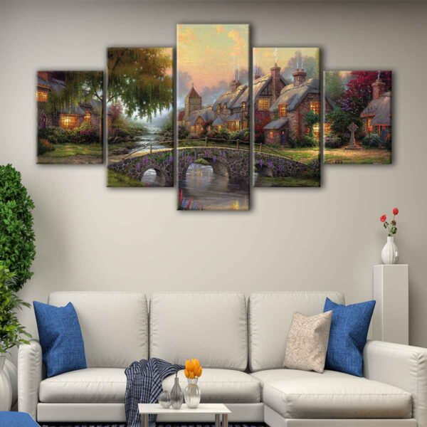 5 panels cobblestone bridge canvas art