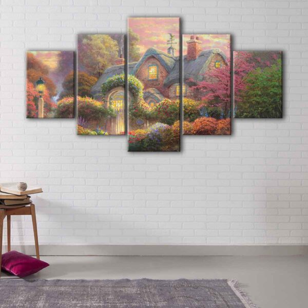 5 panels rosebud cottage canvas art