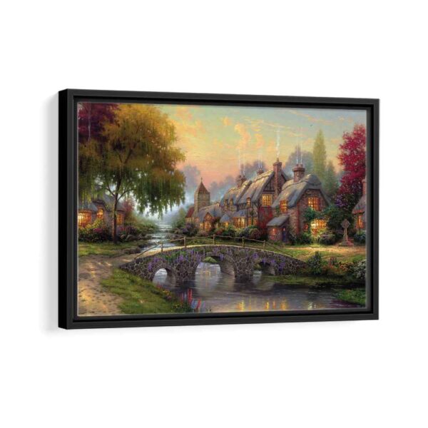 cobblestone bridge framed canvas black frame