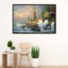 luxury lighthouse sunset floating frame canvas