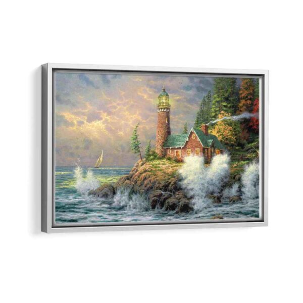 luxury lighthouse sunset framed canvas white frame