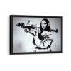 mona lisa graffiti framed canvas black frame