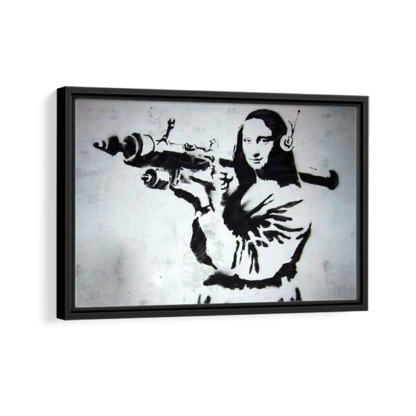 mona lisa graffiti framed canvas black frame