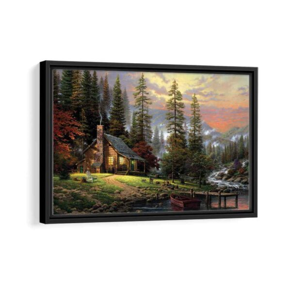 thomas kinkade peaceful retreat framed canvas black frame