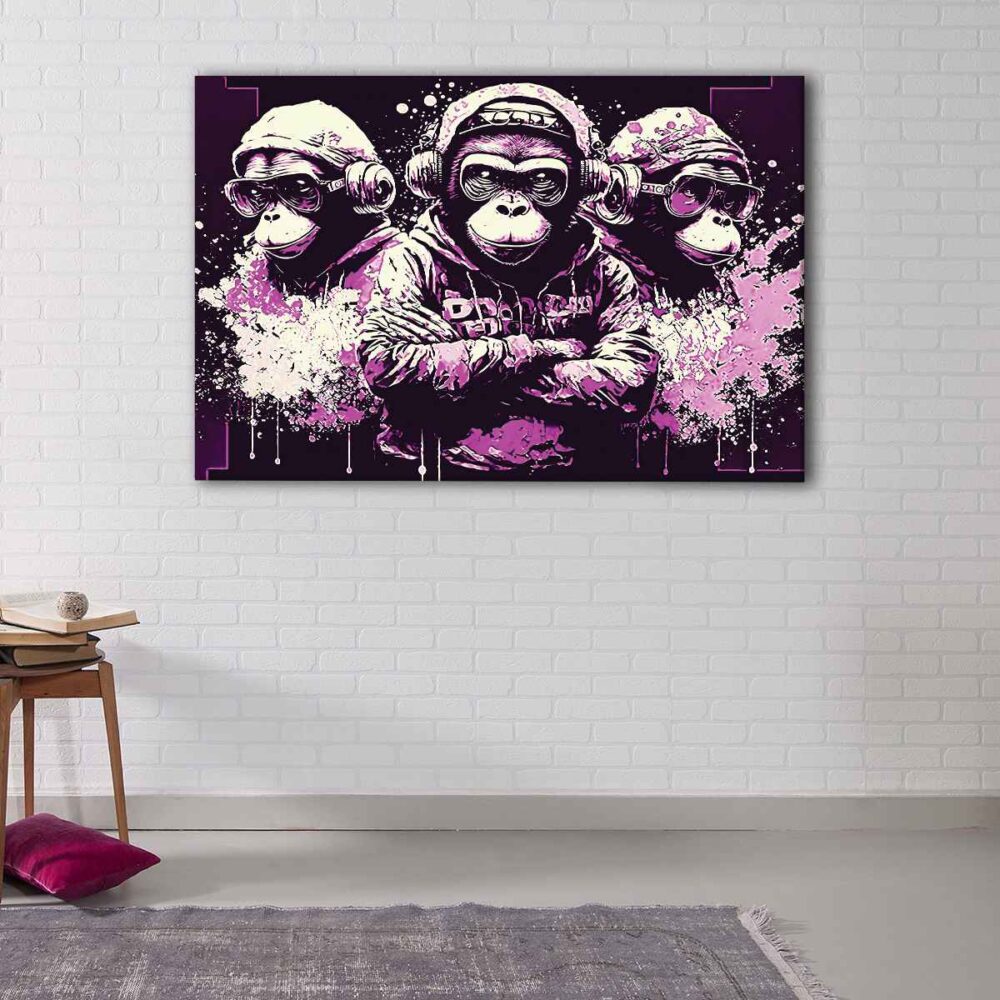 1 panel funky 3 wise monkeys canvas art