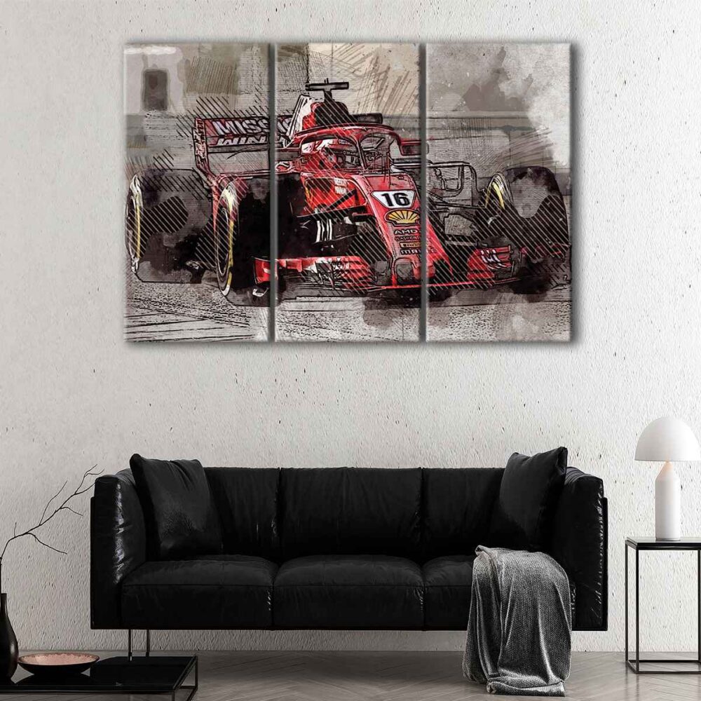 3 panels charles leclerc f1 canvas art