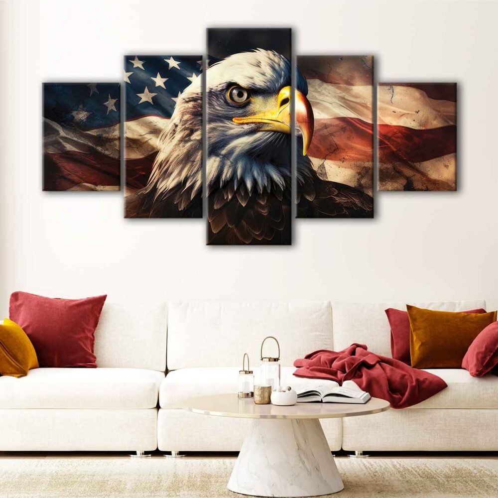 5 panels majestic bald eagle canvas art