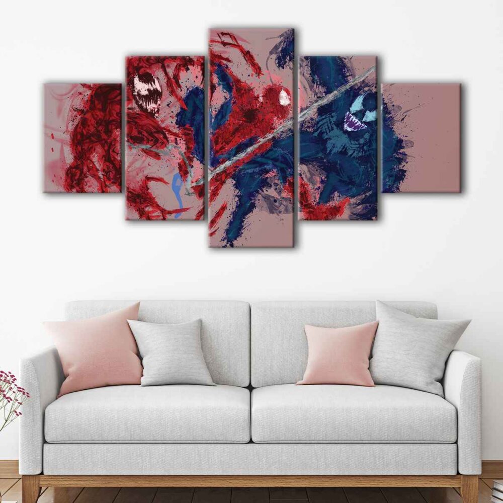 5 panels the spider abstract canvas art