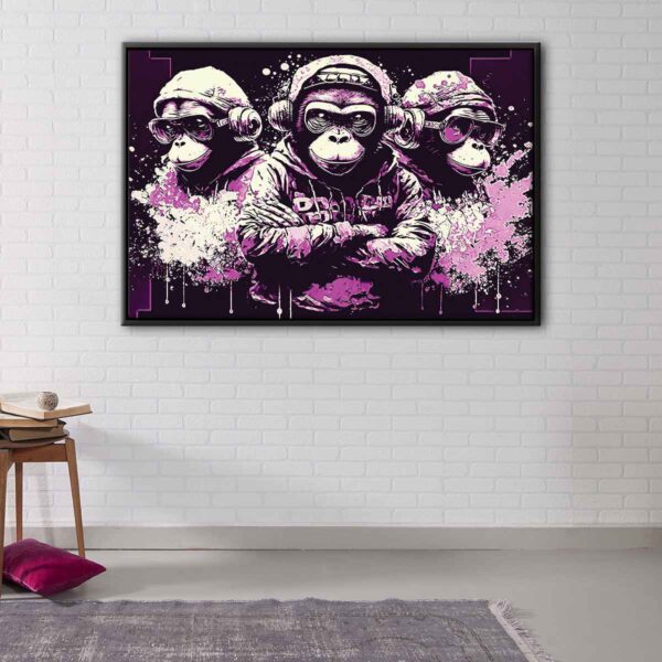 funky 3 wise monkeys floating frame canvas