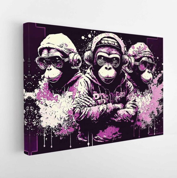 funky 3 wise monkeys stretched canvas