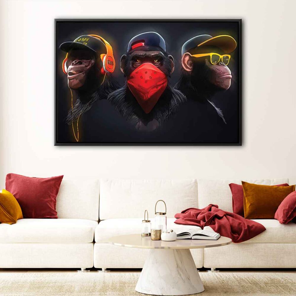 gangster three wise monkeys floating frame canvas