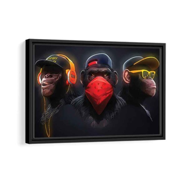 gangster three wise monkeys framed canvas black frame