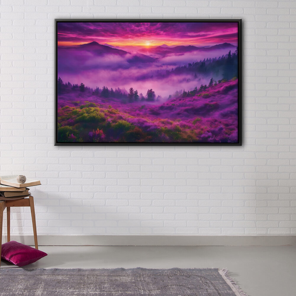 purple forest fog floating frame canvas