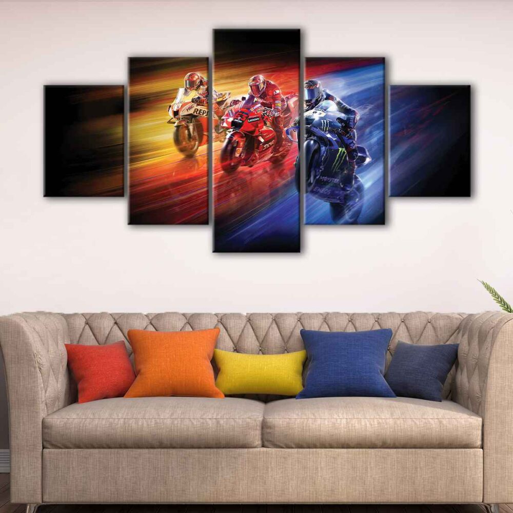 5 panels motogp race canvas art