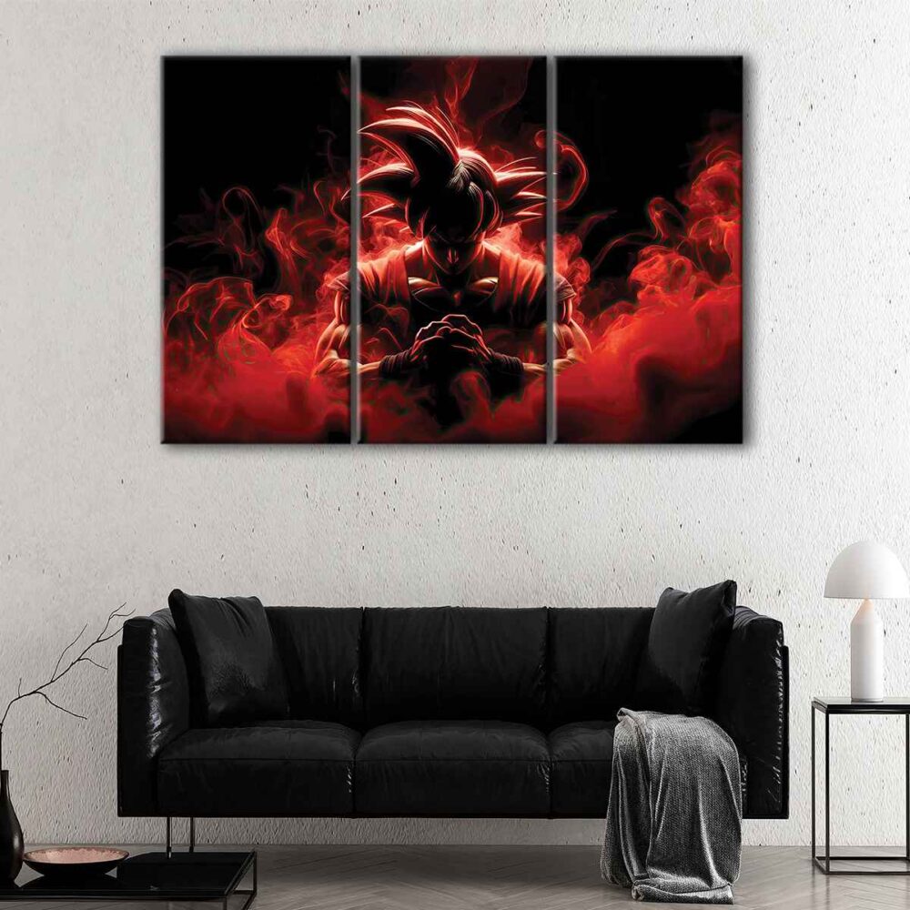 3 panels red super saiyan canvas art