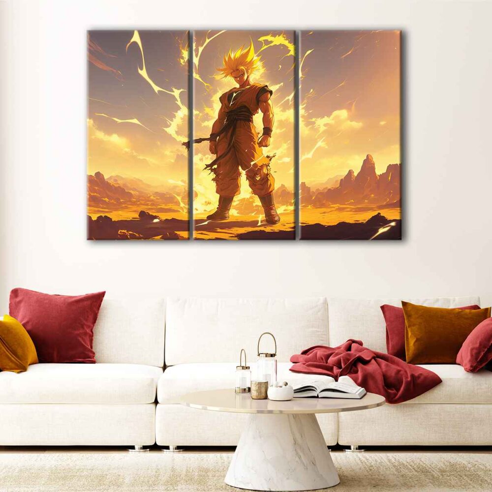 3 panels saiyan warrior canvas art