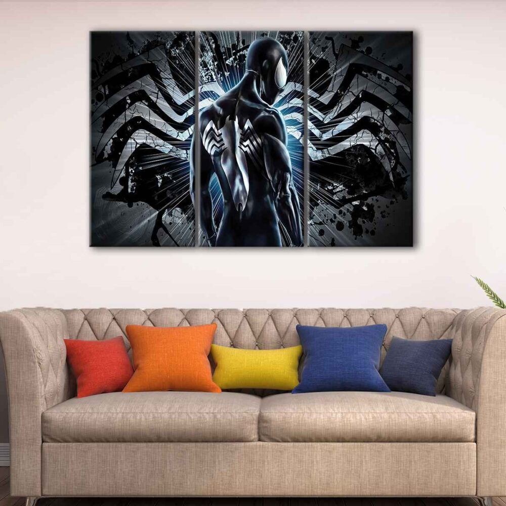 3 panels black spider man canvas art